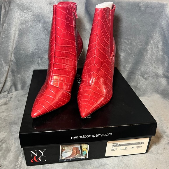 New York & Company Shoes - NY&C Red Croc Embossed Pointed Toe Stiletto Ankle Booties Women's 8.5 New in Box